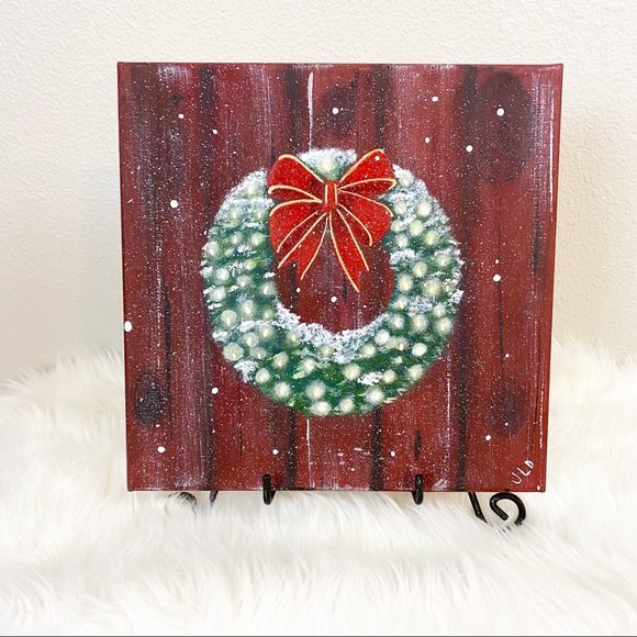 Christmas Decor Hand Painted Canvas 10X10 Wreath - Picture 1 of 1